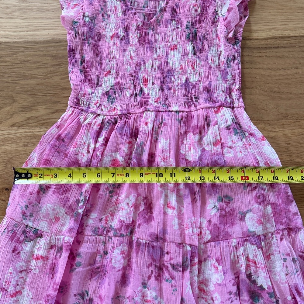 Anthropologie By The River L Smocked Floral Midi Dress Pink Cottagecore Feminine - Picture 16 of 16